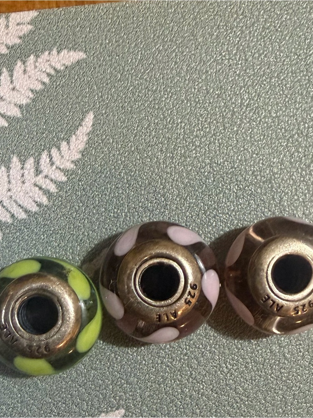 Pandora Green, Brown, and Pink Charm Trio - Picture 2 of 2